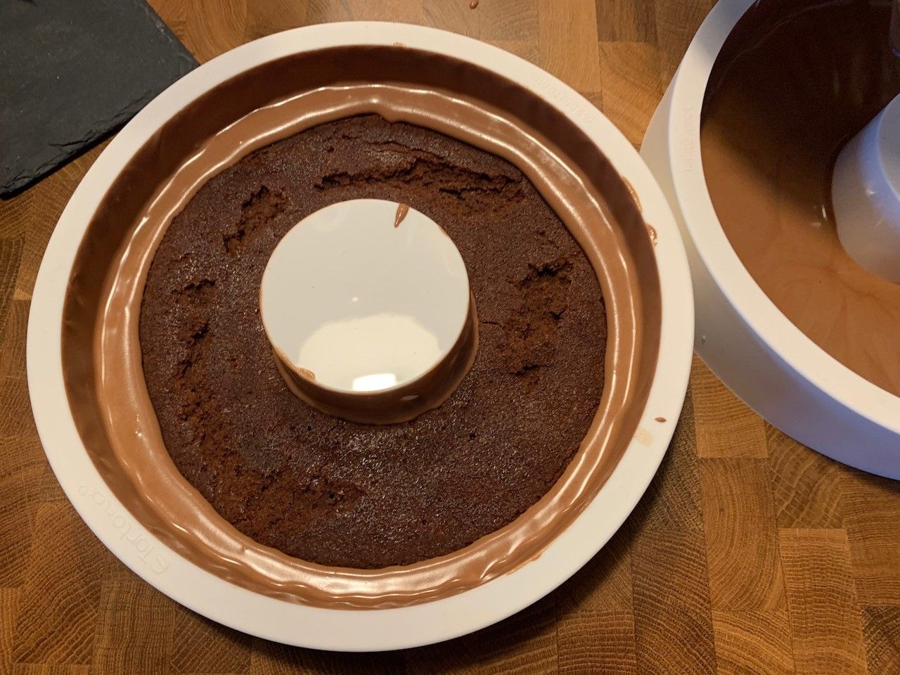 Adding the first brownie layer