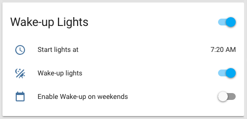 Dashboard widget of the Wake-up light component.